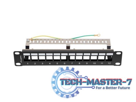 Patch Panel 12 Port 1U 10 cali FTP z organizatorem do modułów keystone czarny Patch Panel 12 Port 1U 10 cali FTP z organizatorem do modułów keystone czarny