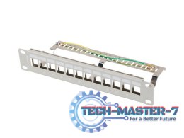 Patch Panel 12 Port 1U 10 cali FTP z organizerem do modułów keystone szary