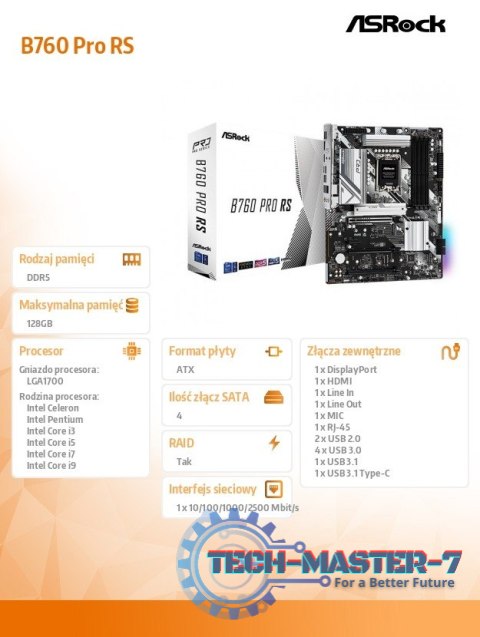 Płyta główna B760 Pro RS s1700 4DDR5 DP/HDMI/eDP M.2 ATX Płyta główna B760 Pro RS s1700 4DDR5 DP/HDMI/eDP M.2 ATX