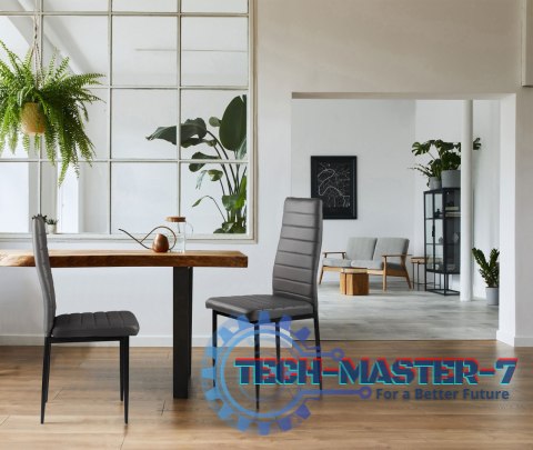 Zestaw krzeseł do jadalni salonu z ekoskóry 4 szt. wysokie oparcie - szare ModernHome ModernHome Zestaw krzeseł do jadalni salonu z ekoskóry 4 szt. wysokie oparcie - szare ModernHome ModernHome