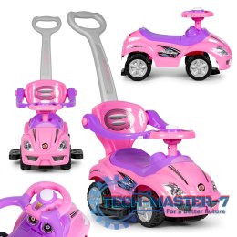 Autko jeździk, chodzik, pchacz 3w1 deluxe klakson - różowe MULTISTORE