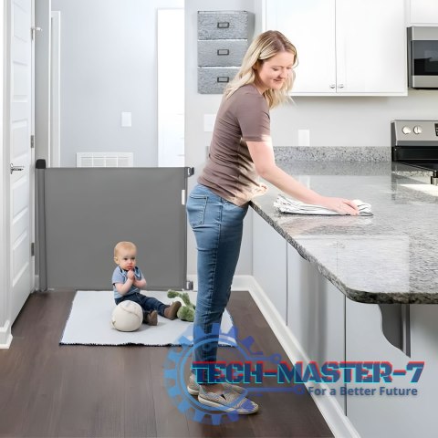 Bramka barierka roleta 180 cm ochronna zabezpieczająca na schody i drzwi - szara ECOTOYS ECOTOYS Bramka barierka roleta 180 cm ochronna zabezpieczająca na schody i drzwi - szara ECOTOYS ECOTOYS