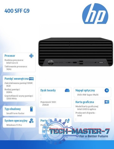Komputer 400 SFF G9 i5-12500 256GB/8GB/DVD/W11P 6A830EA Komputer 400 SFF G9 i5-12500 256GB/8GB/DVD/W11P 6A830EA