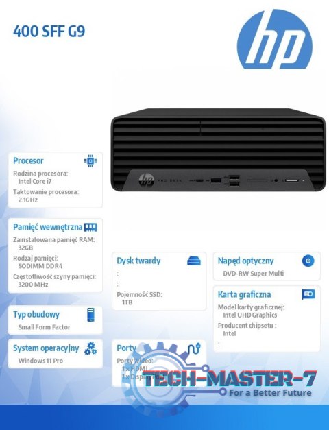 Komputer 400 SFF G9 i7-12700 1TB/32GB/DVD/W11P 6A832EA Komputer 400 SFF G9 i7-12700 1TB/32GB/DVD/W11P 6A832EA