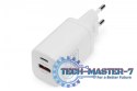 Ładowarka sieciowa zasilacz 1x USB-A 12W 1x USB-C 18W PD 3.0 max. 30W Biała
