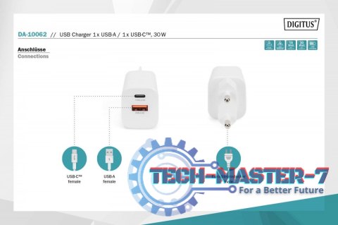 Ładowarka sieciowa zasilacz 1x USB-A 12W 1x USB-C 18W PD 3.0 max. 30W Biała Ładowarka sieciowa zasilacz 1x USB-A 12W 1x USB-C 18W PD 3.0 max. 30W Biała