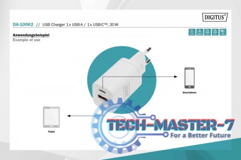 Ładowarka sieciowa zasilacz 1x USB-A 12W 1x USB-C 18W PD 3.0 max. 30W Biała Ładowarka sieciowa zasilacz 1x USB-A 12W 1x USB-C 18W PD 3.0 max. 30W Biała