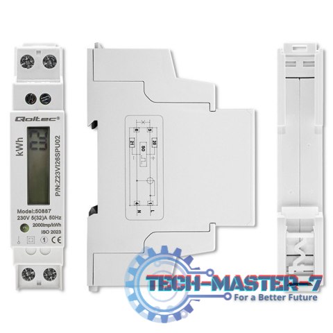 Jednofazowy elektroniczny licznik | miernik zużycia energii na szynę DIN | 230V | LCD | 2P | Slim Jednofazowy elektroniczny licznik | miernik zużycia energii na szynę DIN | 230V | LCD | 2P | Slim