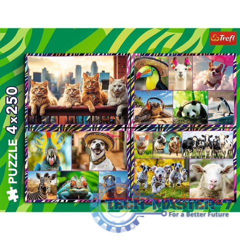Puzzle 4x250 elementów Zabawne zwierzaki Puzzle 4x250 elementów Zabawne zwierzaki