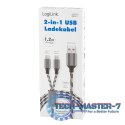 Kabel USB2.0 A/M do micro USB + USB-C, 1.2m