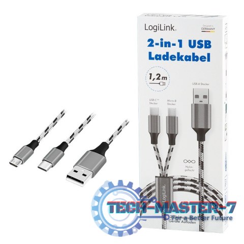 Kabel USB2.0 A/M do micro USB + USB-C, 1.2m Kabel USB2.0 A/M do micro USB + USB-C, 1.2m