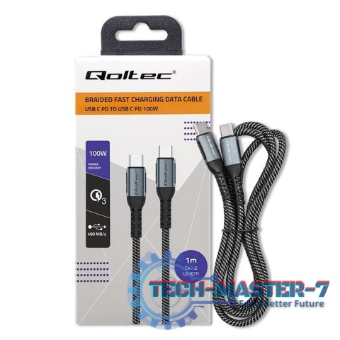 Kabel USB 2.0 typ C | USB 2.0 typ C 100W | QC 3.0 | PD | 1m | Czarny Kabel USB 2.0 typ C | USB 2.0 typ C 100W | QC 3.0 | PD | 1m | Czarny