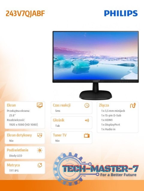 Monitor 23.8 243V7QJABF IPS HDMI DP Głośniki Monitor 23.8 243V7QJABF IPS HDMI DP Głośniki