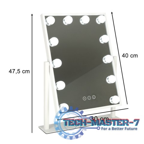 Lusterko do makijażu kosmetyczne podświetlane LED Hollywood z 12 żarówkami USB 30 x 40 cm Lusterko do makijażu kosmetyczne podświetlane LED Hollywood z 12 żarówkami USB 30 x 40 cm