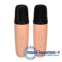 Zestaw do karaoke 2 mikrofony + głośnik przenośny BLUETOOTH USB LED różowy