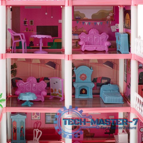 Domek dla lalek willa różowa DIY 4 poziomy mebelki 61cm Domek dla lalek willa różowa DIY 4 poziomy mebelki 61cm