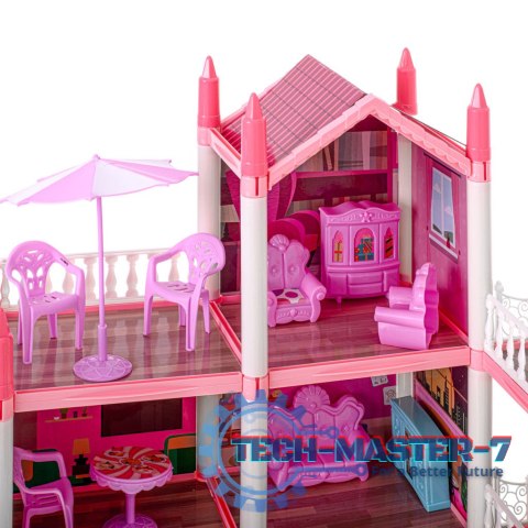 Domek dla lalek willa różowa DIY 4 poziomy mebelki 61cm Domek dla lalek willa różowa DIY 4 poziomy mebelki 61cm