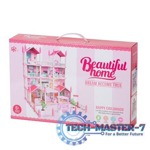 Domek dla lalek willa różowa DIY 4 poziomy mebelki 61cm Domek dla lalek willa różowa DIY 4 poziomy mebelki 61cm