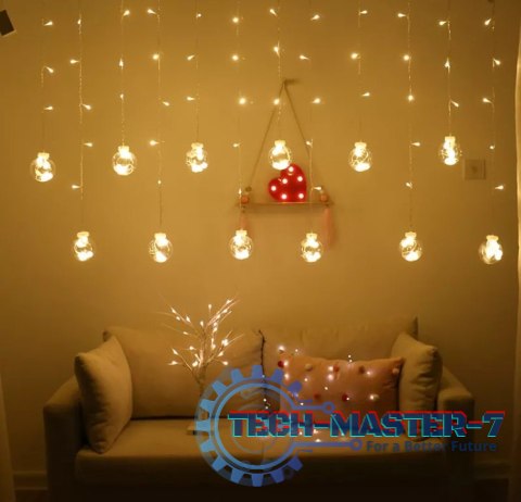 Lampki LED kurtyna kule wiszące świąteczne choinkowe 3m 108LED ciepły biały Lampki LED kurtyna kule wiszące świąteczne choinkowe 3m 108LED ciepły biały