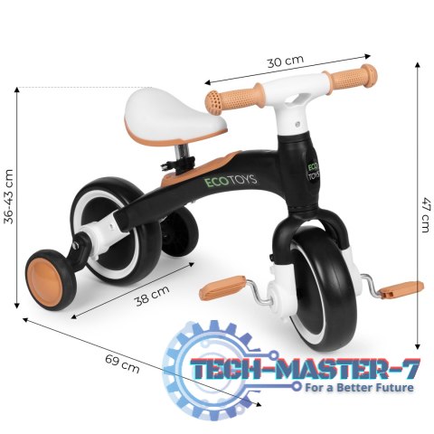 Rowerek biegowy z pedałami - treningowy kółka boczne 3w1 czarny ECOTOYS ECOTOYS Rowerek biegowy z pedałami - treningowy kółka boczne 3w1 czarny ECOTOYS ECOTOYS
