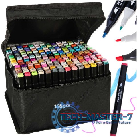 Markery dwustronne alkoholowe w etui 168 sztuk Markery dwustronne alkoholowe w etui 168 sztuk