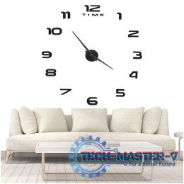Zegar ścienny naklejany DIY duży regulowany 80-120cm czarny 12 cyfr