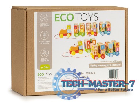 Drewniany pociąg duże klocki edukacyjne alfabet ECOTOYS ECOTOYS Drewniany pociąg duże klocki edukacyjne alfabet ECOTOYS ECOTOYS