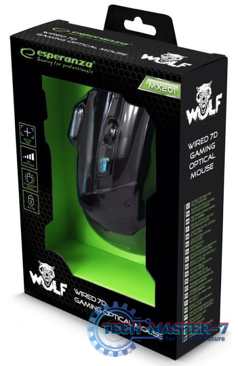 Mysz Przewodowa ESPERANZA MX201 Wolf Niebieska Mysz Przewodowa ESPERANZA MX201 Wolf Niebieska