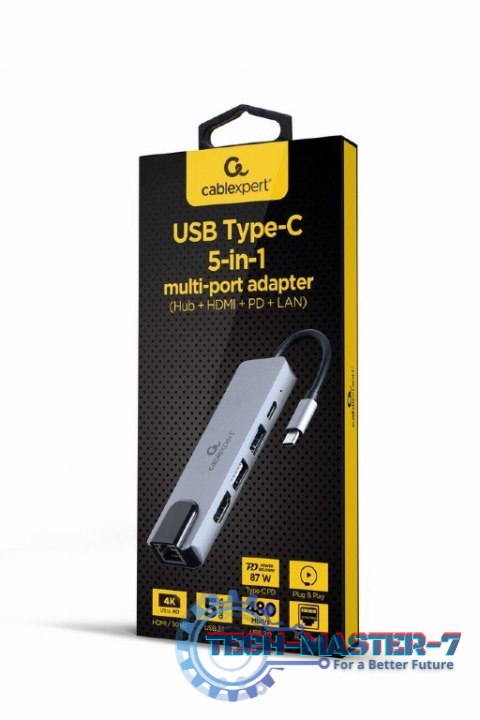 Adapter GEMBIRD A-CM-COMBO5-04 USB-C na HDMI/RJ45/USB-C/USB-A Adapter GEMBIRD A-CM-COMBO5-04 USB-C na HDMI/RJ45/USB-C/USB-A