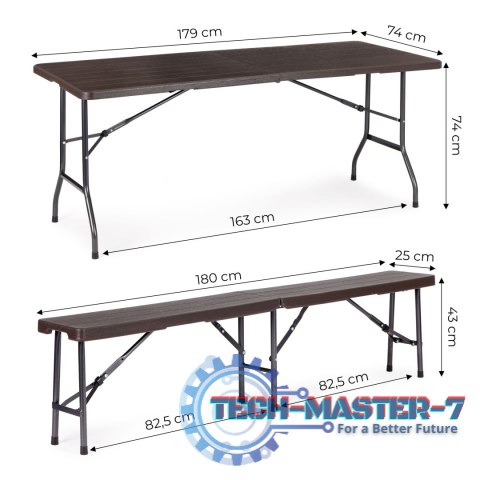 Zestaw cateringowy stół bankietowy 180cm + 2 ławki brąz ModernHome ModernHome Zestaw cateringowy stół bankietowy 180cm + 2 ławki brąz ModernHome ModernHome