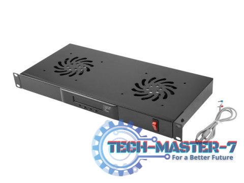 Panel wentylacyjny LCD poziomy 1U z termostatem do szaf, 19 cali, 2 wentylatory, 230V, czarny Panel wentylacyjny LCD poziomy 1U z termostatem do szaf, 19 cali, 2 wentylatory, 230V, czarny