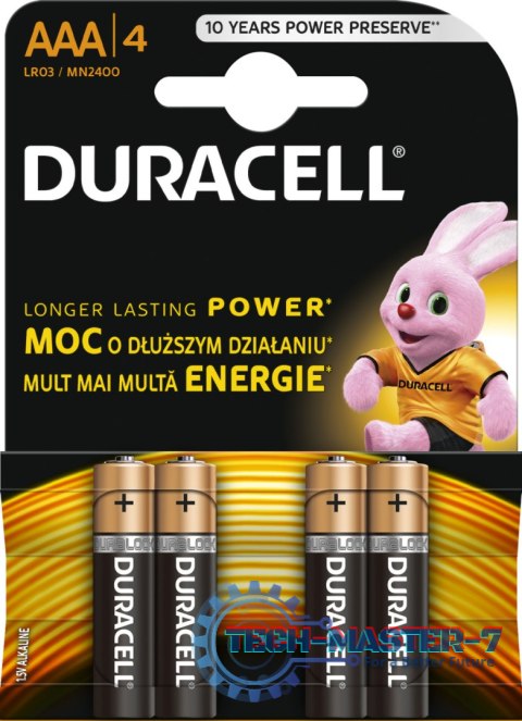 Baterie DURACELL Alkaliczna AAA (LR03, R03, 24A, MN2400, AM4, UM4, HP16) 4 szt. MN2400 (K4) Copper and Black Baterie DURACELL Alkaliczna AAA (LR03, R03, 24A, MN2400, AM4, UM4, HP16) 4 szt. MN2400 (K4) Copper and Black