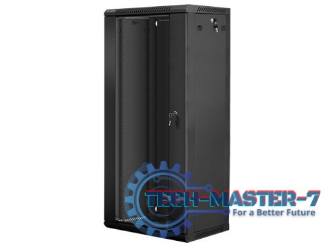 Szafa instalacyjna wisząca 19'' 27U 600X450mm czarna (drzwi szklane) Szafa instalacyjna wisząca 19'' 27U 600X450mm czarna (drzwi szklane)
