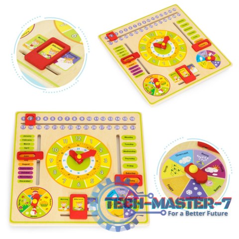 Drewniana tablica edukacyjna manipulacyjna kalendarz zegar ECOTOYS ECOTOYS Drewniana tablica edukacyjna manipulacyjna kalendarz zegar ECOTOYS ECOTOYS