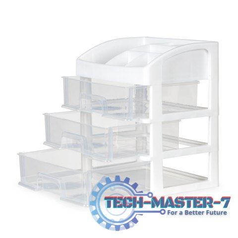 Organizer na kosmetyki z szufladami i przegrodami - biały ModernHome Organizer na kosmetyki z szufladami i przegrodami - biały ModernHome