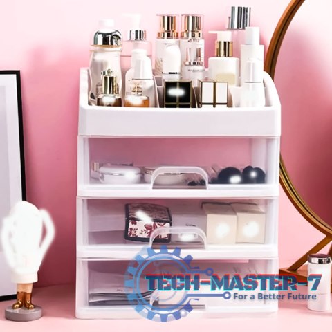 Organizer na kosmetyki z szufladami i przegrodami - biały ModernHome Organizer na kosmetyki z szufladami i przegrodami - biały ModernHome
