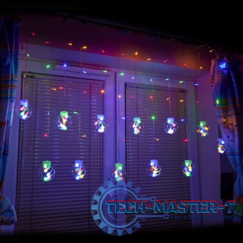 Lampki LED kurtyna kule świąteczne choinkowe 3m 108LED multikolor Lampki LED kurtyna kule świąteczne choinkowe 3m 108LED multikolor