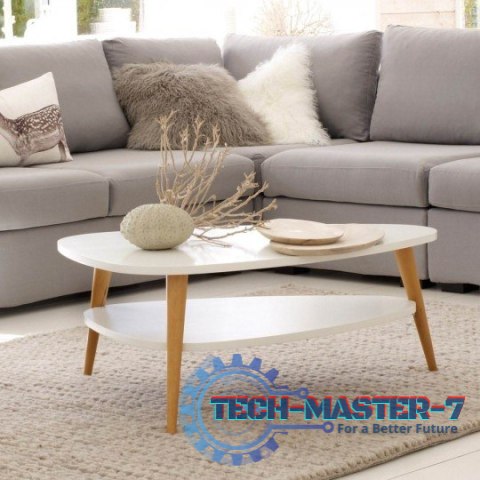 Nowoczesny stolik kawowy półka drewniane nogi biały ModernHome ModernHome Nowoczesny stolik kawowy półka drewniane nogi biały ModernHome ModernHome
