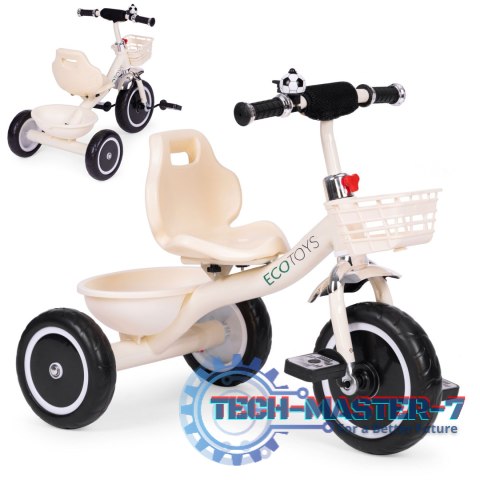 Rowerek trójkołowy antypoślizgowe uchwyty dzwonek koszyk beżowy ECOTOYS ECOTOYS Rowerek trójkołowy antypoślizgowe uchwyty dzwonek koszyk beżowy ECOTOYS ECOTOYS