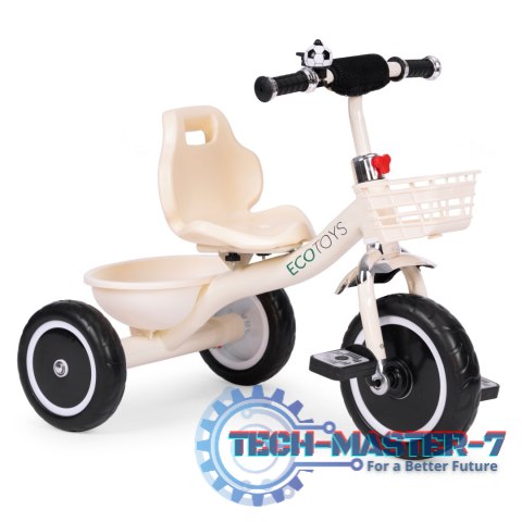 Rowerek trójkołowy antypoślizgowe uchwyty dzwonek koszyk beżowy ECOTOYS ECOTOYS Rowerek trójkołowy antypoślizgowe uchwyty dzwonek koszyk beżowy ECOTOYS ECOTOYS