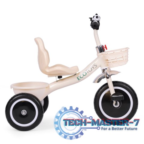 Rowerek trójkołowy antypoślizgowe uchwyty dzwonek koszyk beżowy ECOTOYS ECOTOYS Rowerek trójkołowy antypoślizgowe uchwyty dzwonek koszyk beżowy ECOTOYS ECOTOYS
