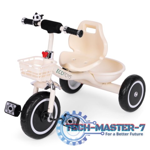 Rowerek trójkołowy antypoślizgowe uchwyty dzwonek koszyk beżowy ECOTOYS ECOTOYS Rowerek trójkołowy antypoślizgowe uchwyty dzwonek koszyk beżowy ECOTOYS ECOTOYS