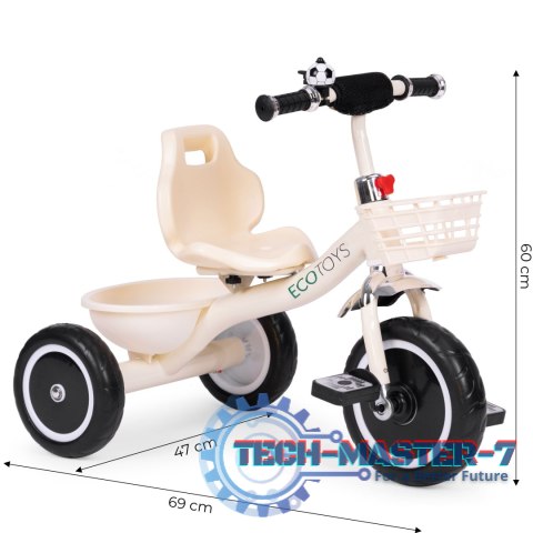 Rowerek trójkołowy antypoślizgowe uchwyty dzwonek koszyk beżowy ECOTOYS ECOTOYS Rowerek trójkołowy antypoślizgowe uchwyty dzwonek koszyk beżowy ECOTOYS ECOTOYS