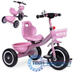 Rowerek trójkołowy antypoślizgowe uchwyty dzwonek koszyk różowy ECOTOYS ECOTOYS