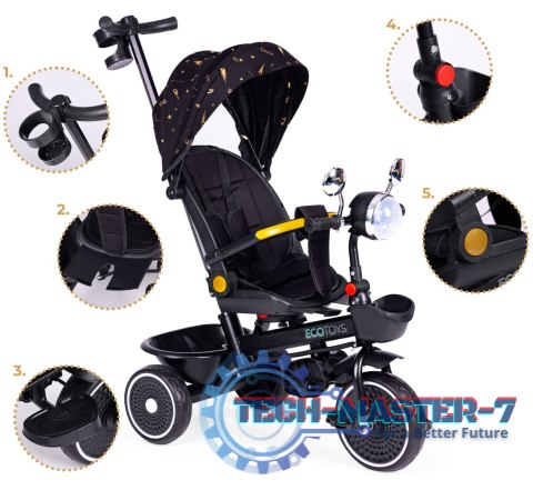Rowerek trójkołowy dla dzieci spacerówka obracane siedzisko pchacz czarny ECOTOYS ECOTOYS Rowerek trójkołowy dla dzieci spacerówka obracane siedzisko pchacz czarny ECOTOYS ECOTOYS