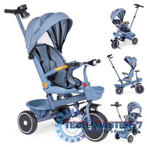 Rowerek trójkołowy spacerówka 2w1 obracane siedzisko składany daszek niebieski - ECOTOYS ECOTOYS Rowerek trójkołowy spacerówka 2w1 obracane siedzisko składany daszek niebieski - ECOTOYS ECOTOYS