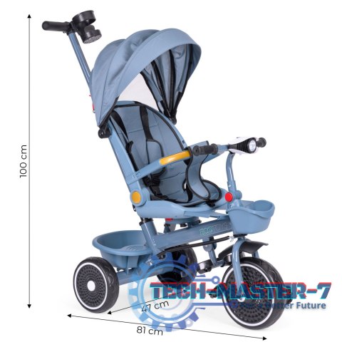 Rowerek trójkołowy spacerówka 2w1 obracane siedzisko składany daszek niebieski - ECOTOYS ECOTOYS Rowerek trójkołowy spacerówka 2w1 obracane siedzisko składany daszek niebieski - ECOTOYS ECOTOYS