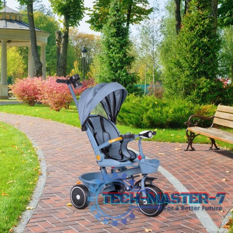 Rowerek trójkołowy spacerówka 2w1 obracane siedzisko składany daszek niebieski - ECOTOYS ECOTOYS Rowerek trójkołowy spacerówka 2w1 obracane siedzisko składany daszek niebieski - ECOTOYS ECOTOYS
