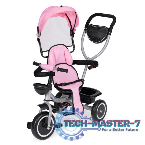 Rowerek trójkołowy spacerówka 2w1 obracane siedzisko składany daszek różowy - ECOTOYS ECOTOYS Rowerek trójkołowy spacerówka 2w1 obracane siedzisko składany daszek różowy - ECOTOYS ECOTOYS