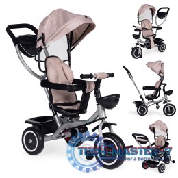 Trójkołowy rowerek spacerówka 2w1 obracane siedzisko składany daszek - beżowy ECOTOYS ECOTOYS